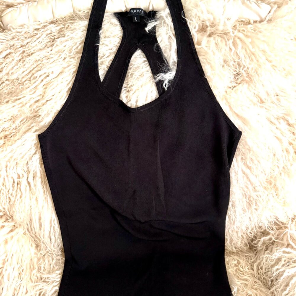 GUCCI Tom Ford Stretch Ribbed Knit Racerback Criss Cross Tank Top S/S 1998 Sz L